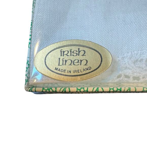 Vtg Irish Linen Wedding Handkerchief White Lace Trim Hanky Something Old - Picture 2 of 5